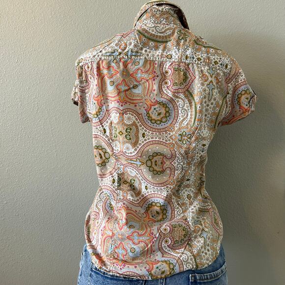 Tommy Hilfiger Paisley Button Down Shirt Women’s Medium Short Sleeve Tailored - Picture 2 of 3